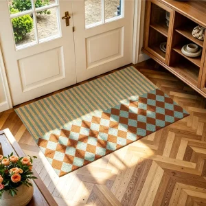 Geometric Stripes Printed PVC Anti Slip Mat Scrape & Trap Dirt Easy to Clean Doormat Machine Washable Absorbent Home Decor Rug
