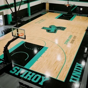 Glue Down Installation Customizable Colors and Styles PVC Badminton Court Gym Flooring
