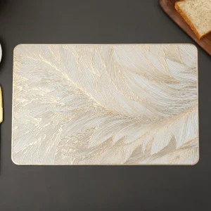 Gold Foil Hollow Leaf Rectangle PVC Table Mat Waterproof Oil-Resistant Non-Slip Heat-Insulating Pad