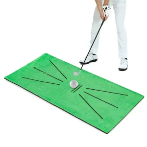 Golf Swing Path Mat with Dual-Direction Alignment Guides, Crosshair Target, Fan Lines and Non-Slip Base