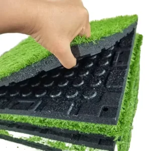 Green Artificial Grass Rubber Mat Gym Flooring Turf 25mm Cushioned Shock Absorbing Gym Floor Tiles for Home Gym