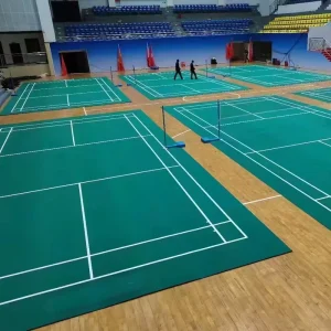 Green Color Eco Friendly CE Certified Badminton Court Mat PVC Indoor Sports Flooring Manufacturer