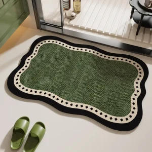 Green Vintage-Style Bathroom Non-Slip Absorbent Quick-Drying Floor Mat Digital Printing Home Use Toilet Entrance