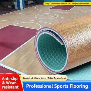 HANLI Factory Supply Wood Grain PVC Sports Vinyl Flooring Wear resistant Mat for Indoor Basketball Gymnasium