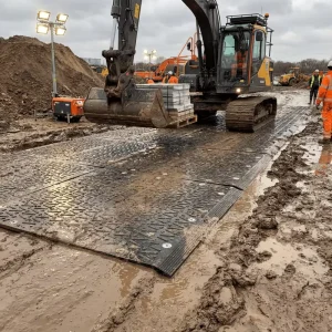 HDPE Heavy-Duty Interlocking Excavator Floor Mat 4×8 Track Road Temporary Mud Mat with Anti-Slip Textured Ground Protection