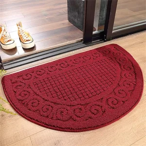 Half Circle Plain Tufted Loop Pile Front Door Mats Polypropylene Dirt Resistant Non-Skid Washable Red for Home