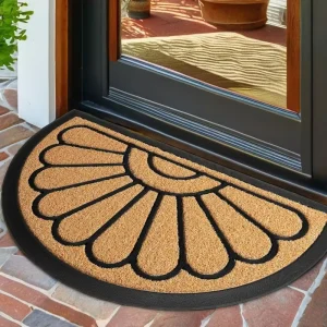 Half Round Embossed Non-Slip Carpet Mat Rubber Dirt Trapper Door Mat for Home Outdoor Hotel Office Washable