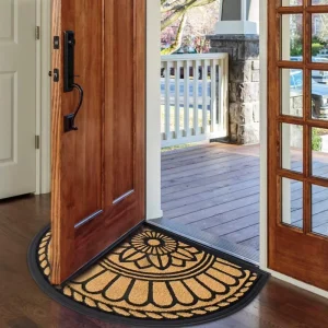 Half Round Non-Slip Entrance Way Welcome Rug Durable Rubber Door Mats for Garage Patio High Traffic Areas