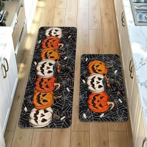Halloween Holiday Decorative Floor Mats Kitchen Oil-absorbent and Stain-resistant Two-piece Set