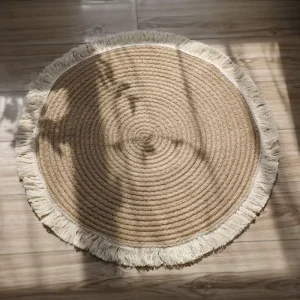 Hand Woven Cotton Rope Fringe Round Floor Mats Carpet Padding for Home Decoration