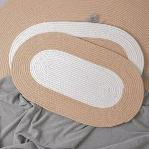 Hand-Woven Cotton Thread Oval Solid-Color Floor Mat, Water-Absorbing Non-Slip, for Bedroom Living Room Entrance