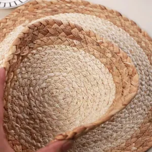 Handmade Straw-Woven Corn Husk Placemat Natural Round Grass Dinner Mat Heat-Insulating Pad Pastoral Style