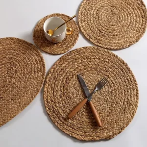 Handmade Weave Non-Slip Placemat Coaster Water Hyacinth Straw Braided Round Insulation Pads Table Mats Home Decor