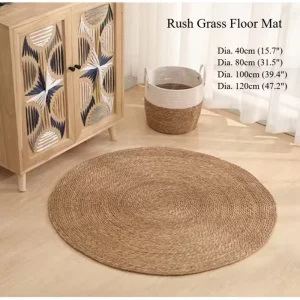 Handmade Woven Big Size Grass Floor Mat Non Slip Pad Pet-Friendly Round Rush Rug Eco-Friendly Summer Natural Home Decor Area Rug