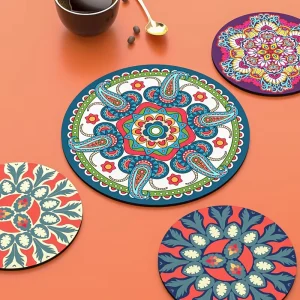 Heat-Resistant Rubber Tea Coaster Cup Mat Trivet Mandala Placemat
