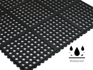3×3 Connectable Rubber Floor Mat, Anti-Slip, Kitchen and Workshop Floor Protection, Black and Red