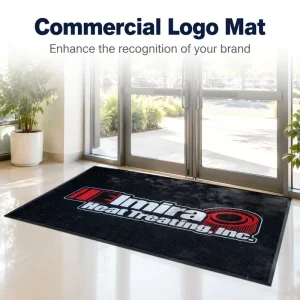 Heavy-Duty Custom Commercial Logo Mat with Rubber Border and Anti-Slip Rubber Backing for Office Lobby or Factory Entrance