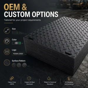 Heavy-Duty HDPE Roadway Sheets Temporary Ground Mats for Excavator Work Crane Access and Muddy Construction Roads