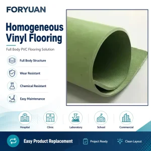 Heavy Duty Low Maintenance PVC Homogeneous Roll Flooring Wear Resistant Surface for Hospital Corridor Projects