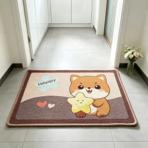 Heavy Duty Non Slip Flat Loop Printed Floor Mat Bound Border Entrance Doormat for Home Office Corridor Welcome Rug