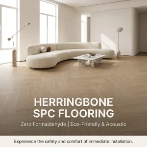 Herringbone SPC Flooring E0 Grade Non-Slip Waterproof Rigid Core Vinyl Plank IXPE Quiet Pad Flame Retardant Commercial Grade for