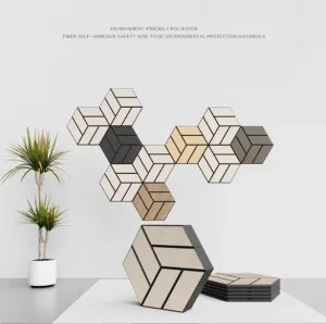 Hexagon Wood Grain Carved Polyester Fiber and Wood Finish Acoustic Panel Decorative Sound Absorbing Wall Panel for Home Office