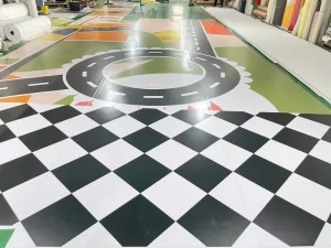 High Definition 3D Printed 2mm 8mm PVC Vinyl Spc Flooring Roll Patterns Gym School Supermarket Use Waterproof Anti Slip Adhesive