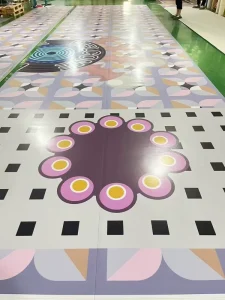 High Definition 3D Printed Modern Eco Friendly PVC Waterproof Anti Slip Adhesive Vinyl Flooring for Indoor Playground Gym