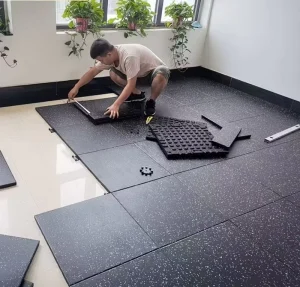 High Density Interlocking 20mm Rubber Floor Mats Non-slip Soundproof Gym Tiles with EPDM Flecks Rubber Floor Mats