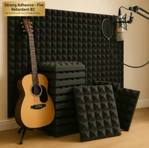 High Density Self Adhesive Acoustic Foam Panels Soundproof & Fire Retardant Wall Silencers for Studio, Office, Bedroom