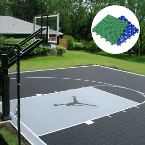 High Resilience 16mm Basketball Court Floor Tiles Non-Slip Outdoor Interlocking Sports Flooring Anti-UV Double-Layer Cross Grid