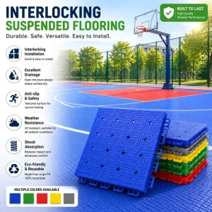 High Strength Interlocking Suspended Flooring PP Modular Sports Tiles for Basketball Court Outdoor
