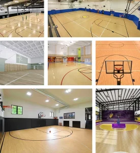 Hot Sell Eco Friendly Easy Installation 100% Waterproof Anti Slip Surface UV Coated Indoor Sports Court Basketball Flooring