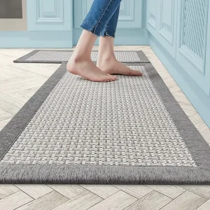 Hp05006 Kitchen Floor Mats Washable Linen Twill Non-Skid All-Season Modern Style Solid Color Thin Rug Flax Fiber