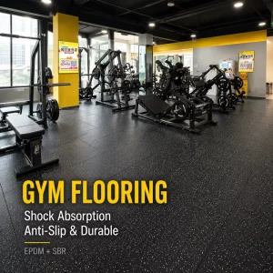 Indoor 15mm 20mm 25mm CE-Certified Interlocking Rubber Flooring Tiles for Gym Fitness Rooms, Shockproof Black Mat