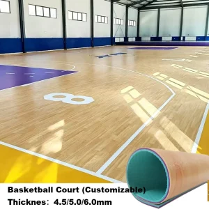 Indoor Basketball Vinyl Floor Roll 4.5mm 5mm 6mm PVC Sports Flooring for Gym School Sports Venues Professional Piso