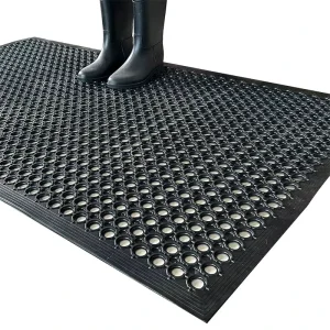 Industrial Rubber Floor Mat for Factory Kitchen Heavy Duty Oil Resistant Not Easy Shift Hollow Design Cutting 20mm Thickness
