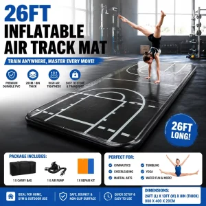Inflatable Air Track Gymnastics Mat for Tumbling Cheerleading Yoga Training Durable PVC with Pump for Home Gym Outdoor Use