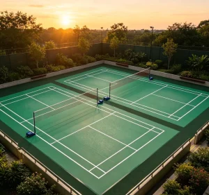 Integrated One Piece Portable High Density Interlocking Badminton Court PVC Sports Flooring with Complete Accessories