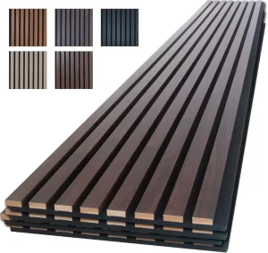 Interior Design PET Felt Backer 3 Sides Dark Walnut Veneer MDF Slat Wooden Acoustic Panels Wood Acoustic Wall Panels