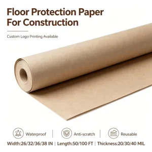 Interior Renovation Floor Protective Kraft Paperboard Roll Eco Friendly Renewable Decor Surface Protection Paper Roll