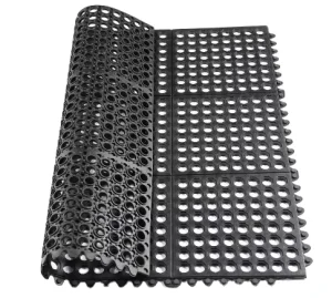 Interlocking Anti Fatigue Rubber Floor Mat Moulded with Hollow Design