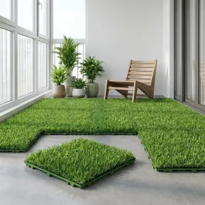 Interlocking Artificial Grass Tiles for Indoor and Outdoor Garden Landscaping and Decks