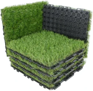 Interlocking Artificial Grass Tiles with Plastic Base for Balcony, Roof Deck, and Sports Flooring