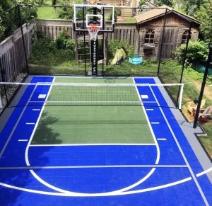 Interlocking Basketball Court Tiles for Outdoor Backyard, Blue and Red, Multi-Sport, Tennis, Polypropylene