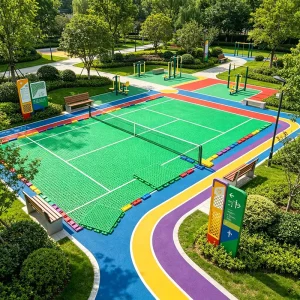 Interlocking Plastic Floor Tiles for Temporary Outdoor Sports Activities and Playgrounds