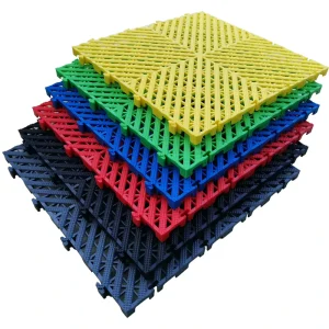 Interlocking Plastic Garage Floor Tiles 1 Piece Industrial Indoor Red Yellow Blue Green Black Grey