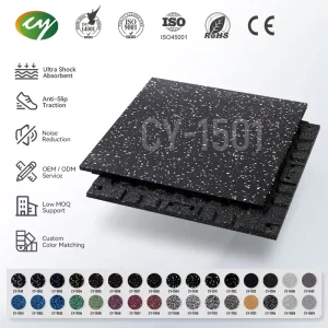 Interlocking Speckled Rubber Gym Mat 1-Inch Thick Eco-Friendly Shock-Absorbing Fitness Flooring Tiles