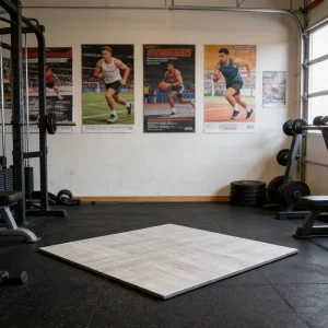 Interlocking Wood Grain Modern Style Sports Gym Waterproof Anti Slip Eco Friendly PVC Rubber Mats for Indoor Outdoor Use