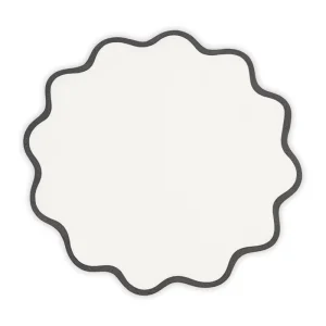 Ivory Smoke Grey Trim Round Wavy Edge Cotton Linen Placemats